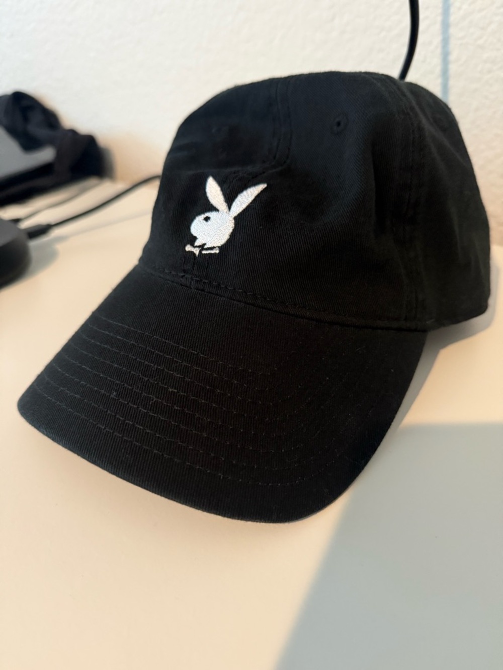 PLAYBOY Black Cap with White Bunny Embroidery